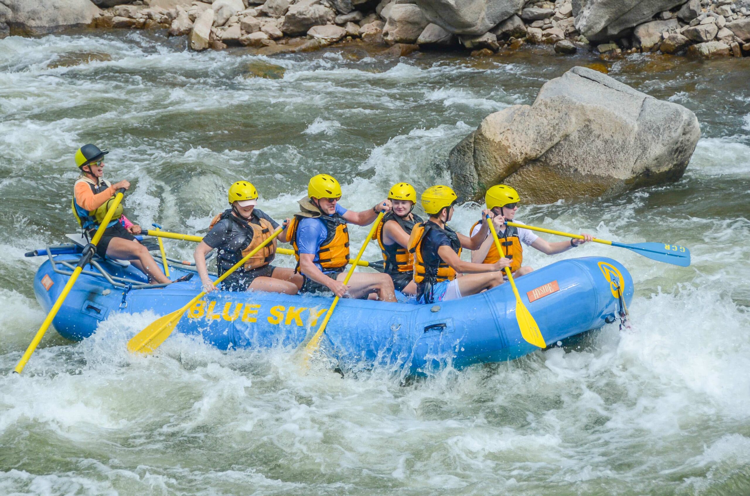 Mardi – Half Day Adventure Blue Sky Rafting boat rafts the Colorado River in the Glenwood Canyon