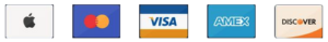 This image features icons representing various credit cards, signaling that the establishment accepts a range of payment methods, including Apple Pay, Mastercard, Visa, American Express, and Discover. The inclusion of these icons communicates the convenience and flexibility of payment options available to customers.