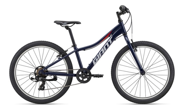 This image showcases a blue, youth hybrid bike from Hanging Lake Adventure Co-op and Glenwood Canyon Bikes.