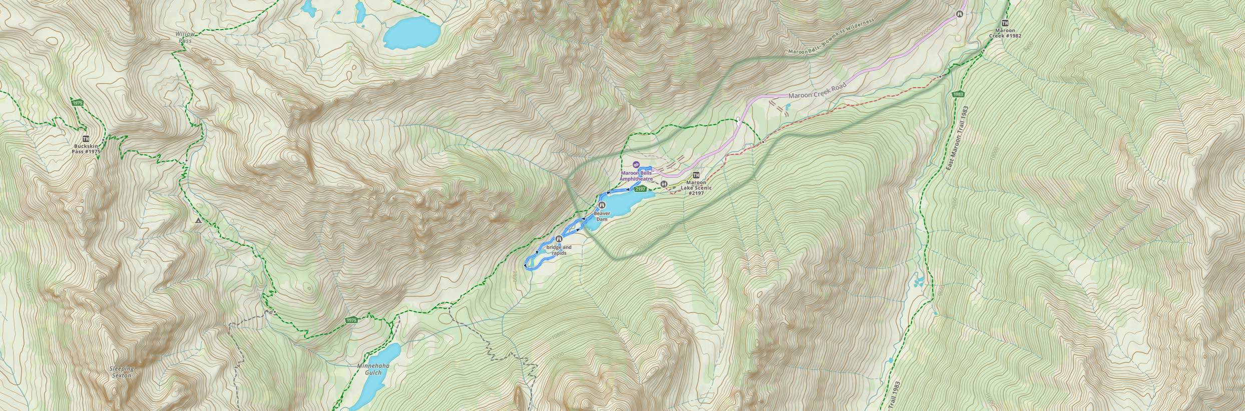 This image is of the topography map of the Maroon Bells in Aspen, Colorado.