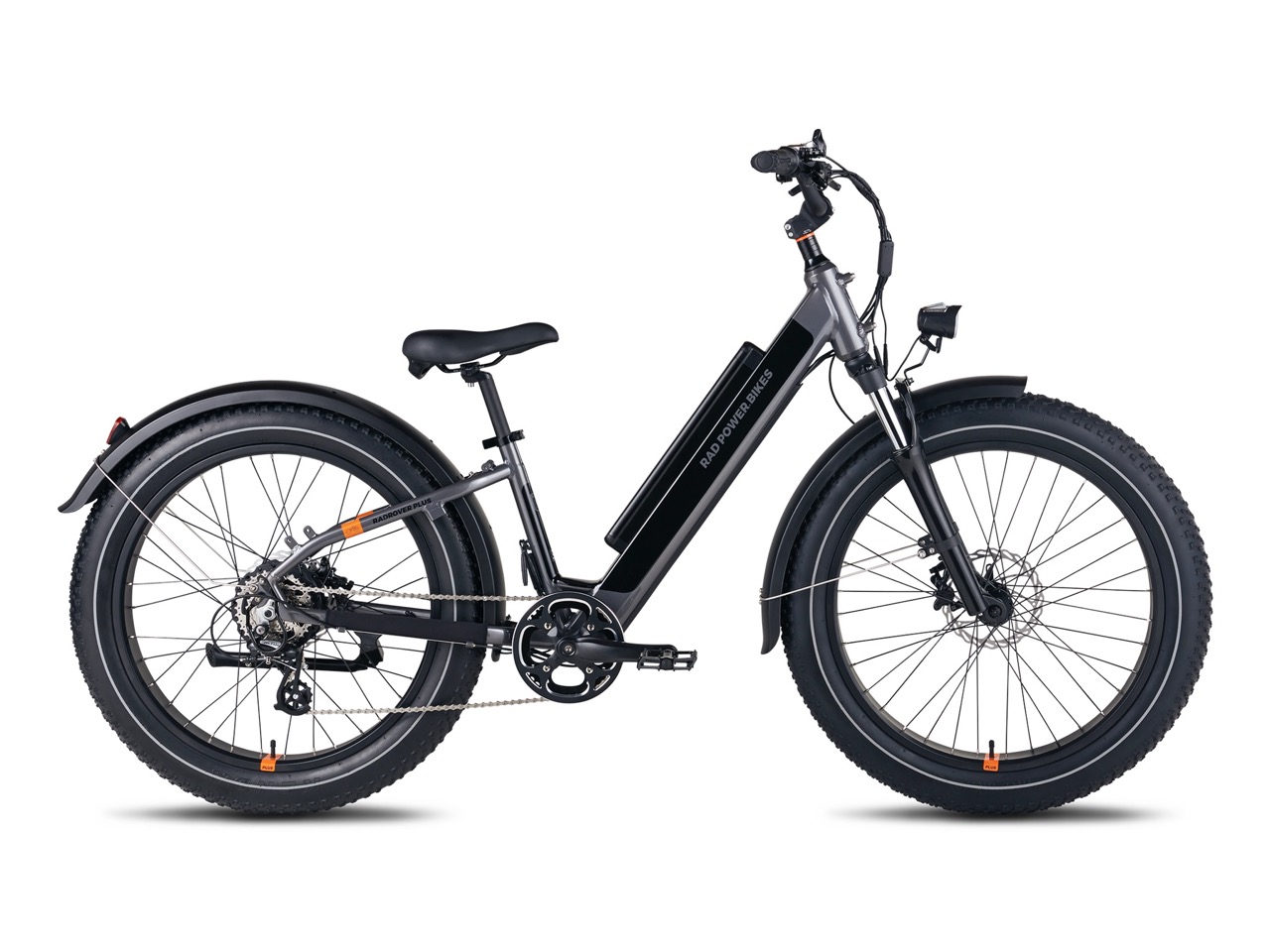 This image showcases a black adult Rad Rover e-bike from Hanging Lake Adventure Co-op and Glenwood Canyon Bikes.