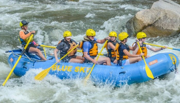 Blue Sky Rafting boat rafts the Colorado River in the Glenwood Canyon